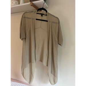 Dana Buchman Women's L Beige‎ Metallic Open Front Knit Short Sleeve Cardigan